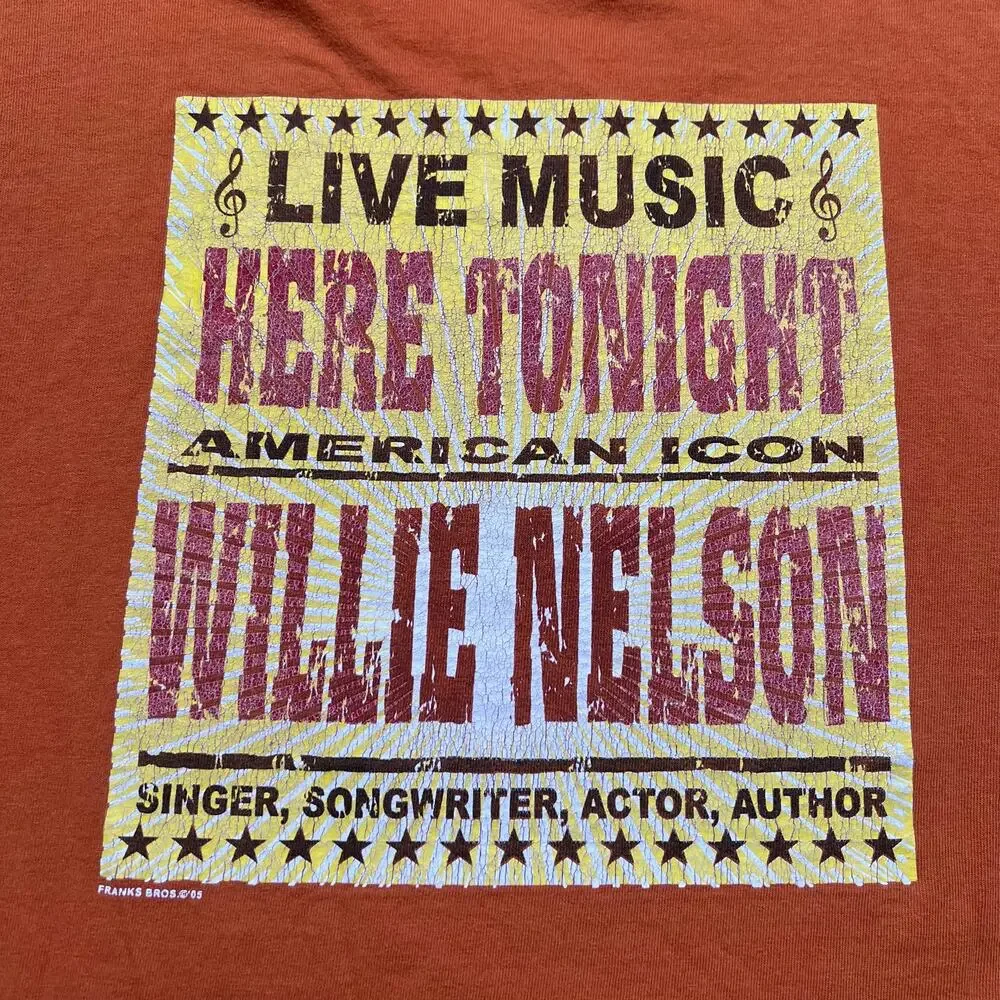 2005 Willie Nelson Whiskey For My Men Beer For My Horses T‎ Shirt Large Orange